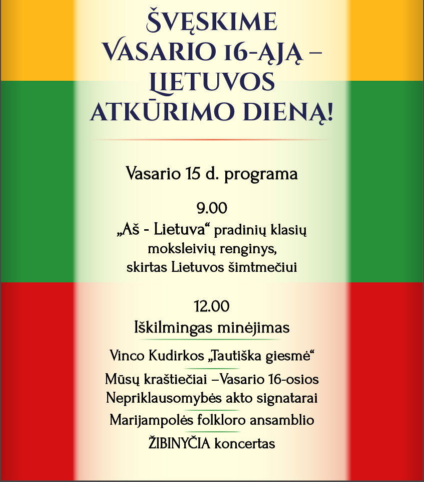 Švęskime Vasario 16-ąją – Lietuvos atkūrimo dieną!